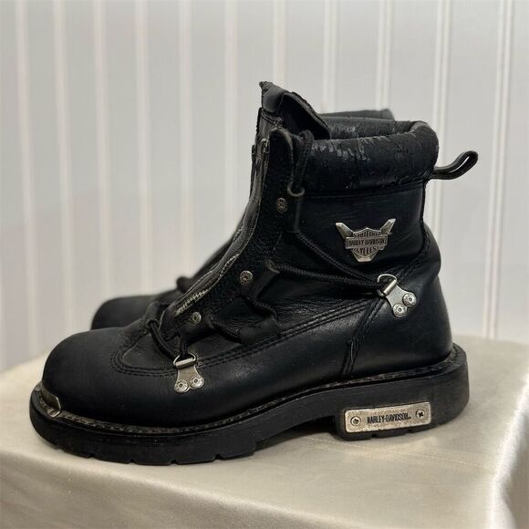 Harley‑Davidson Black Leather Harness Motorcycle Boots 9 Biker Grunge Moto - Picture 2 of 10